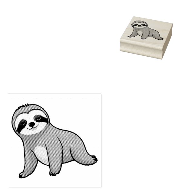 Cute Sloth   Rubber Stamp (Stamped)
