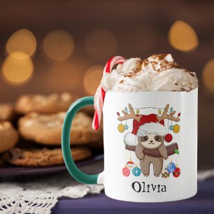 Cute Sloth Santa Hat Christmas Balls Custom Mug