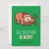 Cute Sloth Santa Sleep Snow Winter Merry Christmas