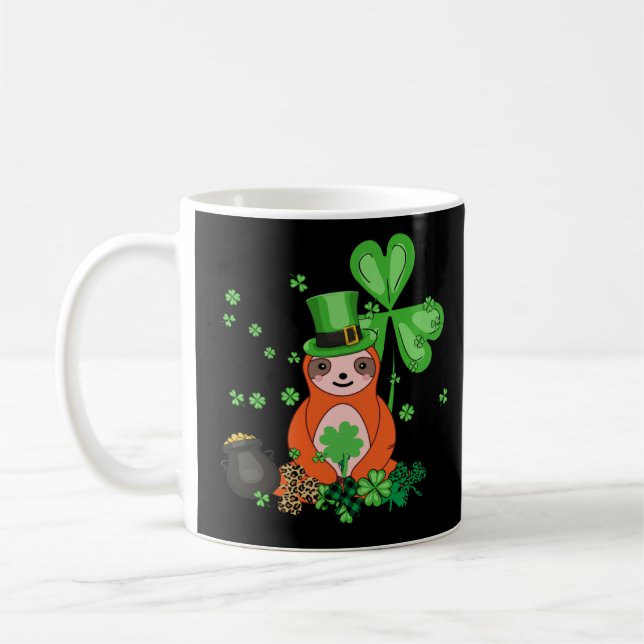 Cute Sloth Shamrock C Lazy  St Patricks Day  Coffee Mug (Left)