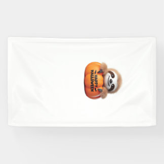 Cute Sloth sitting in a Pumpkin. Text Happy Hallow Banner