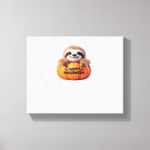 Cute Sloth sitting in a Pumpkin. Text Happy Hallow Canvas Print