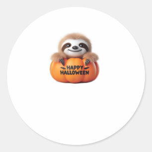 Cute Sloth sitting in a Pumpkin. Text Happy Hallow Classic Round Sticker