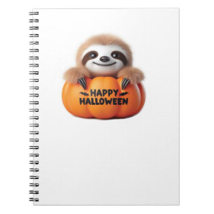 Cute Sloth sitting in a Pumpkin. Text Happy Hallow Notebook