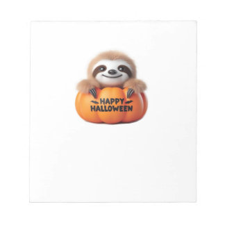 Cute Sloth sitting in a Pumpkin. Text Happy Hallow Notepad