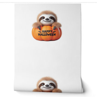 Cute Sloth sitting in a Pumpkin. Text Happy Hallow Wallpaper