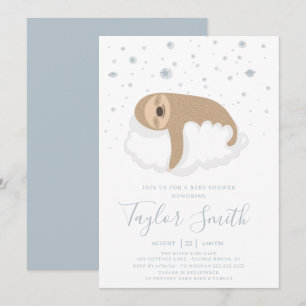 Cute Sloth Sleeping On Cloud Baby Sower Invitation