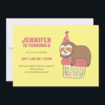 Cute Sloth Sleeping on Cupcake Kids Birthday Invitation<br><div class="desc">Cute design for kids,  boys or girls who love sloth. Perfect for animal theme birthday party. You can customise the wording to fit other occasions.</div>