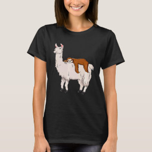 Cute Sloth Sleeping on Llama Animal Friends Premi T-Shirt