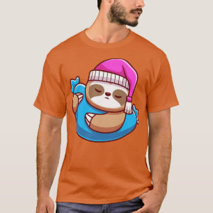 Cute Sloth Sleeping With Pillow Cartoon T-Shirt