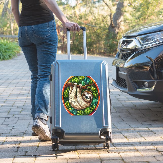 Cute Sloth Stained Glass Ornament (Suitcase Insitu)