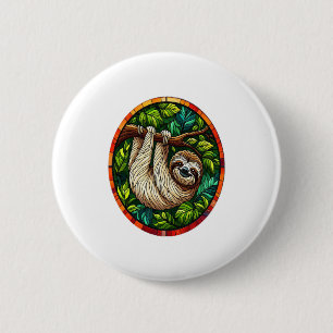 Cute Sloth Stained Glass Ornament 6 Cm Round Badge