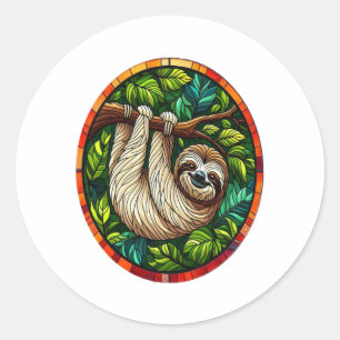 Cute Sloth Stained Glass Ornament Classic Round Sticker