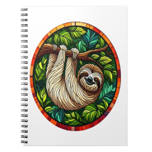 Cute Sloth Stained Glass Ornament Notebook (Front)