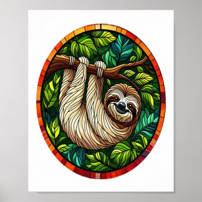 Cute Sloth Stained Glass Ornament Poster (Front)