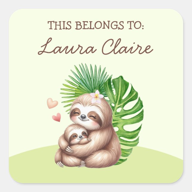 Cute Sloth "This Belongs To" Property Sticker (Front)