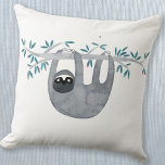 Cute Sloth Throw Pillow<br><div class="desc">Cute watercolor sloth with script name typography on the front,  and a matching sloth pattern on the back.  Perfect for animal lovers.  Original art by Nic Squirrell.</div>