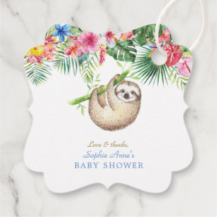 Cute Sloth Tropical Flowers Frame Baby Shower Favour Tags