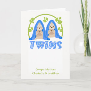 Cute Sloth Two Boys New Twin Babies Card