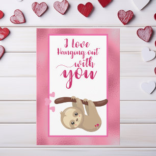 Cute Sloth Valentine's Day Card Hanging out