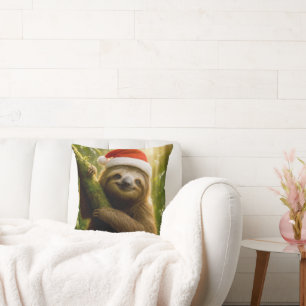 Cute Sloth Wearing a Santa Hat Cushion