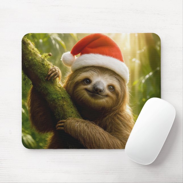 Cute Sloth Wearing a Santa Hat Mouse Pad (With Mouse)