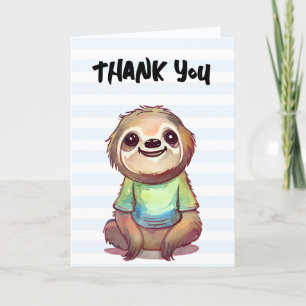 Cute Sloth Wearing a Shirt Thank You Card