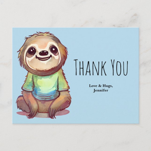 Cute Sloth Wearing a Shirt Thank You Postcard (Front)
