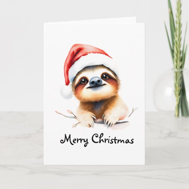 Cute Sloth Wearing Santa Hat Card (Front)