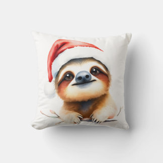Cute Sloth Wearing Santa Hat Cushion