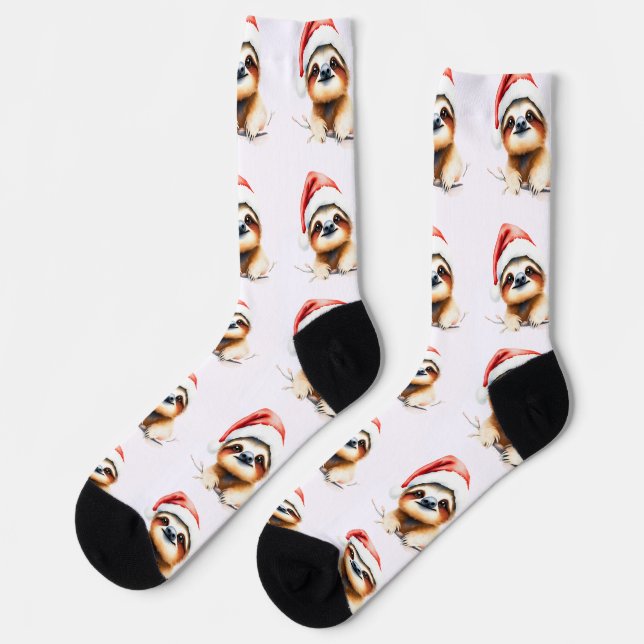 Cute Sloth Wearing Santa Hat Socks (Left)