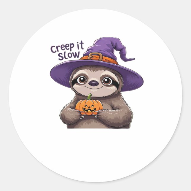 Cute Sloth Witch Halloween Shirt � Creep It Slow P Classic Round Sticker (Front)