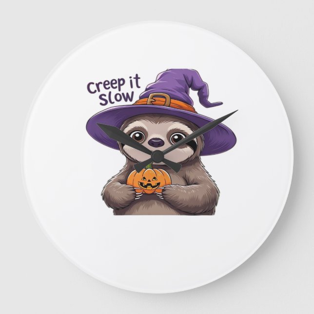 Cute Sloth Witch Halloween Shirt � Creep It Slow P Large Clock (Front)
