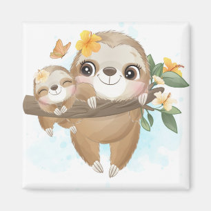 Cute Sloth with baby Magnet