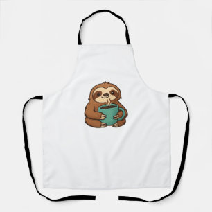 Cute Sloth with Coffee Mug – Cosy Relaxed Animal A Apron