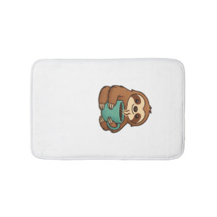 Cute Sloth with Coffee Mug � Cosy Relaxed Animal A Bath Mat