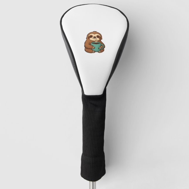 Cute Sloth with Coffee Mug – Cosy Relaxed Animal A Golf Head Cover (Front)