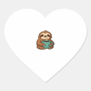 Cute Sloth with Coffee Mug – Cosy Relaxed Animal A Heart Sticker