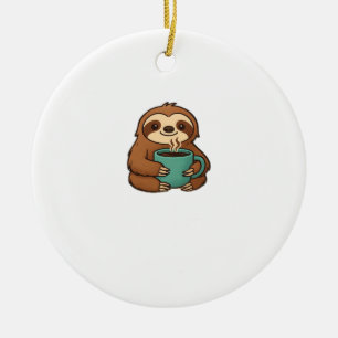 Cute Sloth with Coffee Mug � Cozy Relaxed Animal A Ceramic Tree Decoration
