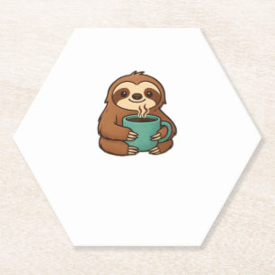 Cute Sloth with Coffee Mug � Cozy Relaxed Animal A Paper Coaster