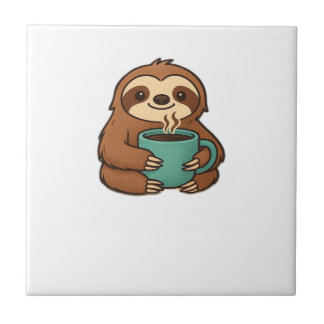 Cute Sloth with Coffee Mug � Cozy Relaxed Animal A Tile