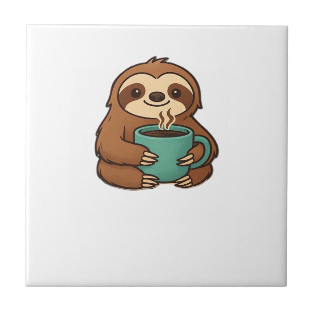 Cute Sloth with Coffee Mug � Cozy Relaxed Animal A Tile (Front)