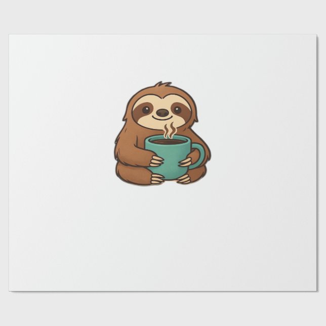 Cute Sloth with Coffee Mug � Cozy Relaxed Animal A Wrapping Paper (Flat)