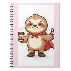 Cute Sloth with Coffee Pink Spiral Photo Notebook
