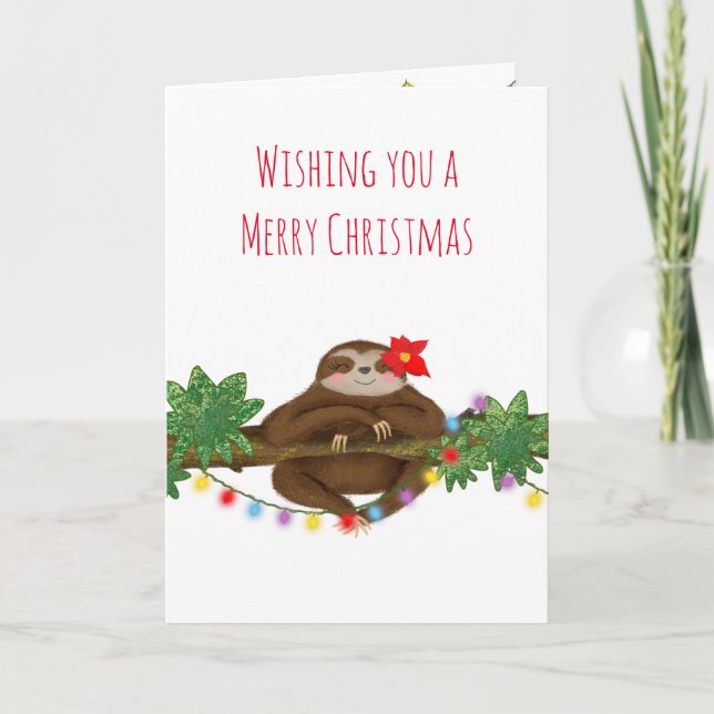 Cute sloth with poinsettia Christmas card (Front)
