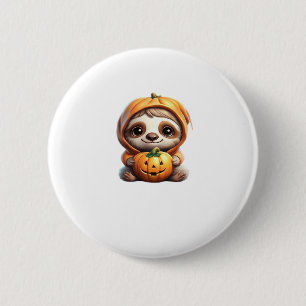 Cute Sloth with Pumpkin Halloween Cartoon Vector I 6 Cm Round Badge
