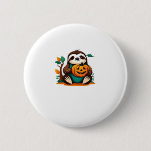 Cute Sloth with Pumpkin Halloween Cartoon Vector I 6 Cm Round Badge