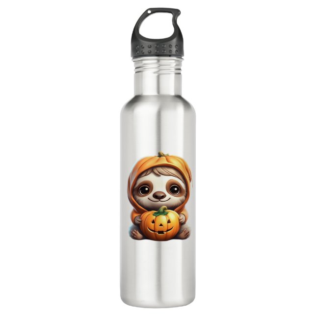 Cute Sloth with Pumpkin Halloween Cartoon Vector I 710 Ml Water Bottle (Front)