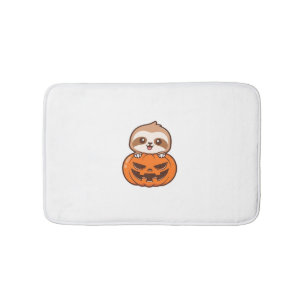 Cute Sloth with Pumpkin Halloween Cartoon Vector I Bath Mat
