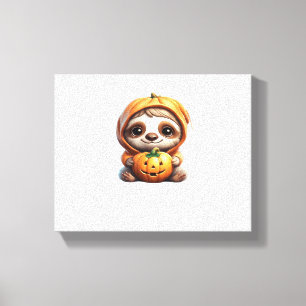 Cute Sloth with Pumpkin Halloween Cartoon Vector I Canvas Print
